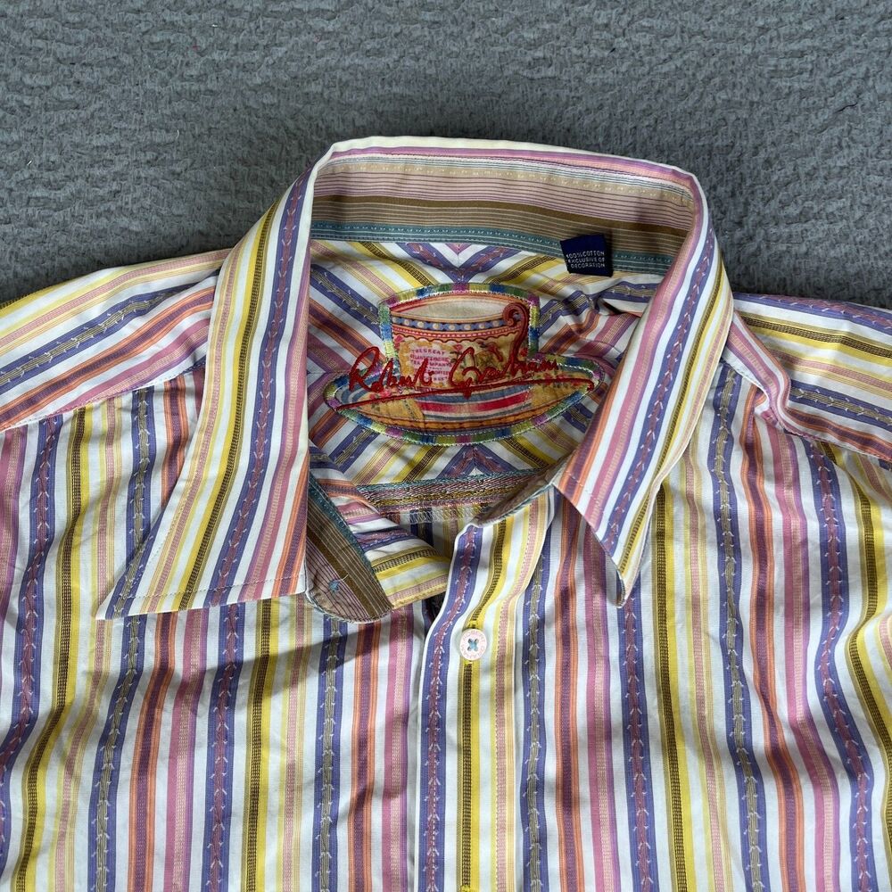 ROBERT GRAHAM Shirt Mens 2XL Purple Pink Striped Paisley Button Up Classic Fit